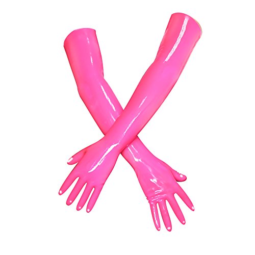 EXLATEX Latex Rubber Black Long Gloves Club Outfits Accessory Plus Size - X-Large - Pink