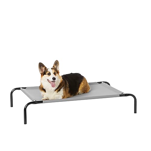 Amazon Basics Raised Dog Bed, Cooling Breathable Elevated Pet Bed, M, Grey, 110 x 65 x 19 cm (L x W x H) - Elevated Bed - M - Grey