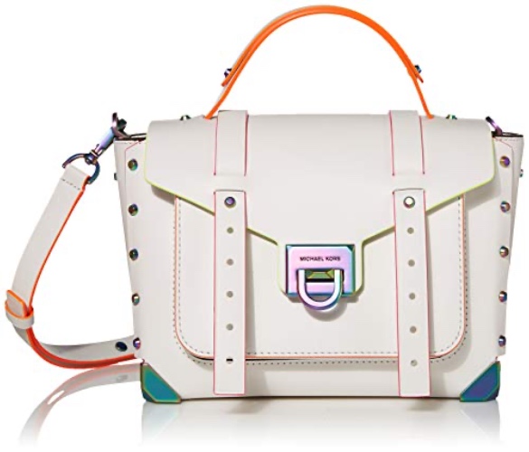 Michael Kors Manhattan Medium Contrast-Trim Leather Satchel - Optic White