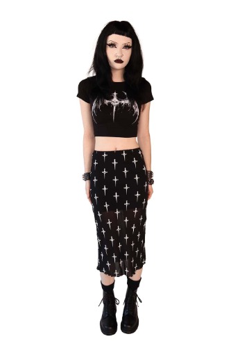 Dagger Print Midi Skirt | M / Black