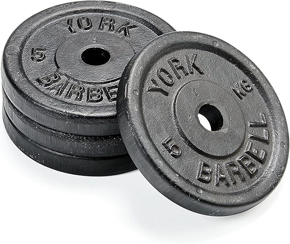 York Fitness Cast Iron Weight Plates fit all standard 1 inch diameter bars - Dumbbell Weights Set Perfect for Bodybuilding Weight Lifting Home Gym Equipment - 4x5 Kilograms, Black