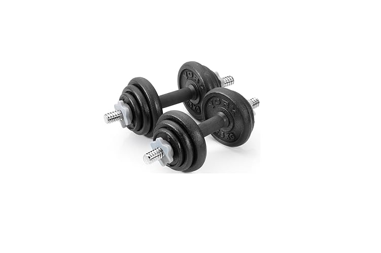 York Fitness 20 kg Cast Iron Spinlock Dumbbell - Adjustable Hand Weights Set (Pack of 2) - Black - Single - Set of Cast Iron Dumbbells