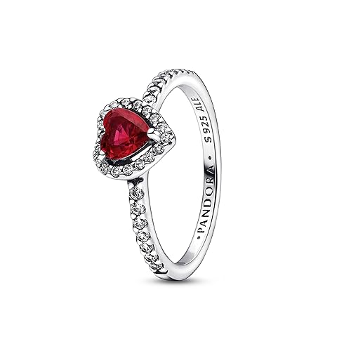 PANDORA Timeless Ring Herz, Sterlingsilber, mit kirschrotem Jubiläumskristall und klarem Cubic Zirkonia - 60