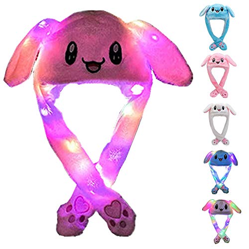 ZCINT Bunny Hat Funny Plush Bunny Hats Ear Moving Jumping Hat Plush Christmas Rabbit Hat Party Cosplay Cute Animal Hats - Pink-2