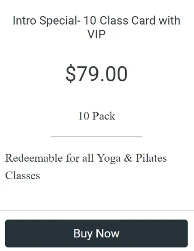 Intro Special 10 Class Card w/VIP