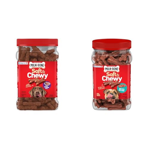 Milk-Bone Soft & Chewy Dog Treats Bundle: Beef & Filet Mignon Recipe 25 Ounce + Real Bacon 25 Ounce - Beef + Bacon Bundle - 25 Ounce (Pack of 2)