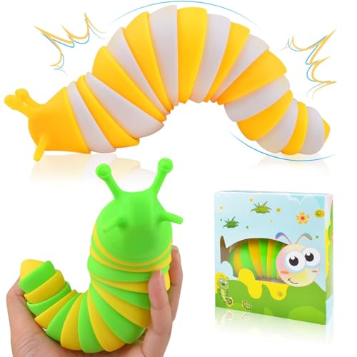 Cevioce Fidget Slug Toy, Sensory Slug Fidget Toys for Kids & Adults, 2Pcs Autism Sensory Toys for Autistic Children Toddlers，Asmr Toys-3 4 5 6 7 8+ Year Old Girl Boy Birthday Gifts D - Yellow & Green -2Pcs