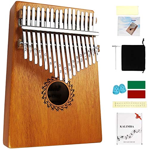 FLSEPAMB Kalimba 17 Key Thumb Piano with mahogany Wood Portable Mbira Finger Piano Gifts for Kids and piano Beginners Professional ( brown) - Brown