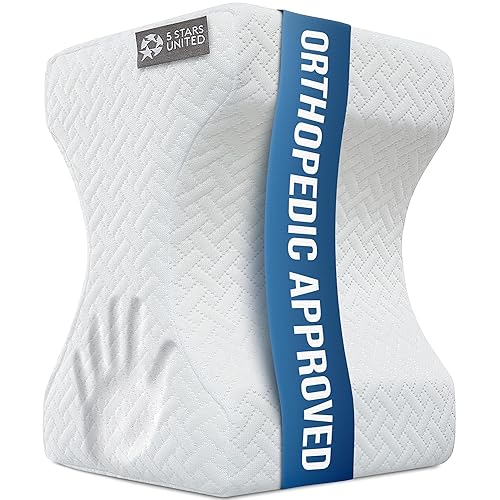 5 STARS UNITED Knee Pillow for Side Sleepers - Memory Foam Leg Pillow for Side Sleeping - Between Legs Pillow for Hip and Lower Back Pain - Sciatica Pain Relief - White