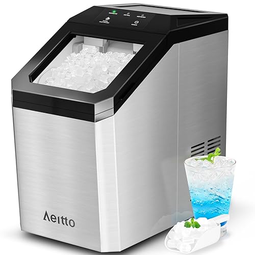 Aeitto Nugget Ice Maker Countertop, 55lbs/Day, Rapid Ice Release in 5 Mins, Large Capacity Chewable Ice Maker, Self-Cleaning with Stainless Steel Housing Ice Machine for Home Office and Party, Silver - Silver