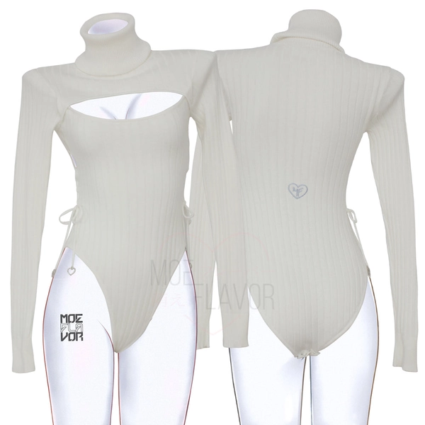 Winter Fox Sweater Bodysuit - White / XS/S