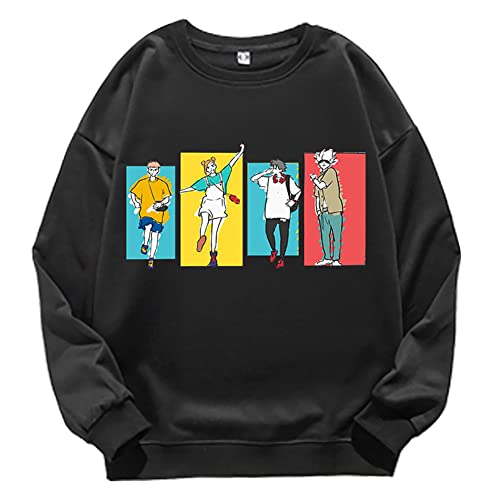 TWgift Unisex Crew Neck Sweatshirt Anime Hoodies Streetwear Vintage Punk Pullover Cartoon Cosplay Costume Clothing - Medium - Black