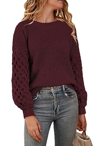 Womens Sweaters Fall Fashion 2024 Sweatshirt for Women Tops Crewneck Long Sleeve Shirts Casual Tunic Trendy - 06-wine Red - Medium