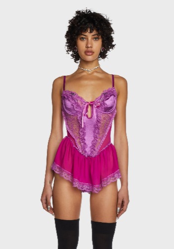 Spoiled But Not Rotten Lace Teddy - Plum | Medium