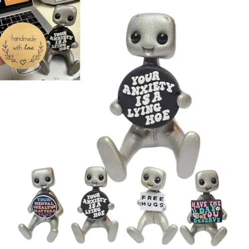 Cagora Cute Tiny Robot Figure with Slogan - Your Anxiety is A Lying H*e Robot, Inspirational Cute Fun Office Desk Decorations (Your Anxiety is a Lying Hoe) - Your Anxiety is a Lying Hoe