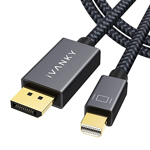 4K Mini DisplayPort to DisplayPort Cable 6.6ft, iVANKY Bi-Directional Mini DP to DP Cable (DP to Mini DP) 4K@60Hz, 2K@144Hz, Thunderbolt to DisplayPort, Aluminum Shell, Gold-Plated Braided for MacBook - 6.6 Feet - Grey