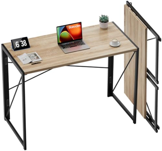 Coavas 39.4 inch Folding Desk No Assembly Required, Writing Computer Desk Space Saving Foldable Table Simple Home Office Desk, Beech - 39.4 inch - Beech