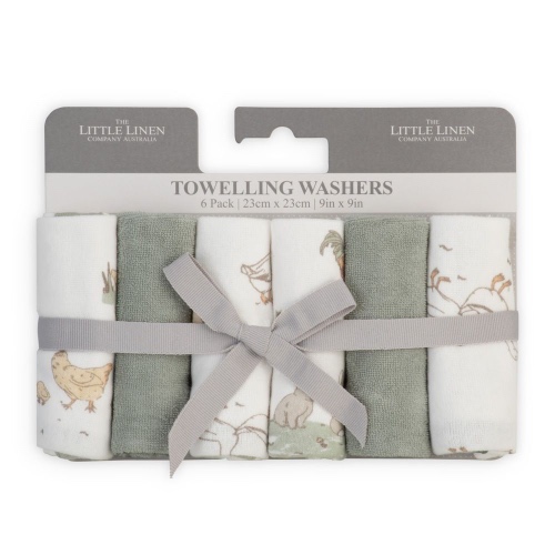 The Little Linen Co. Towelling Wash Cloth Farmyard Lamb 6 Pack