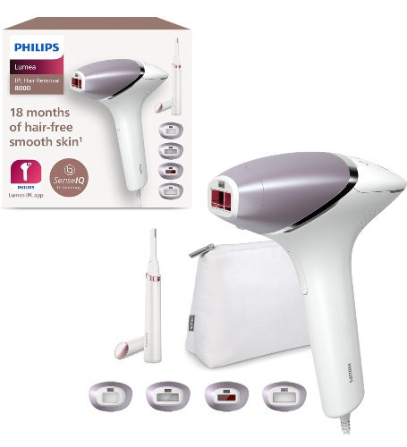 Philips Lumea Series 8000, IPL Hair Removal Device, with SenseIQ Technology, 4 Attachments for Body, Face, Bikini and Underarms, Satin Compact Pen Trimmer, Model BRI949/00