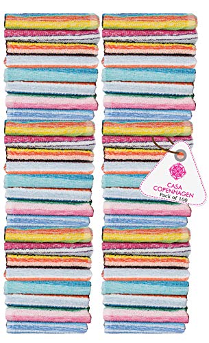 CASA COPENHAGEN-Basics 100 Pack Stripes Premium Wash Cloth Towels- in Assorted Colours - Stripes Assorted Colour