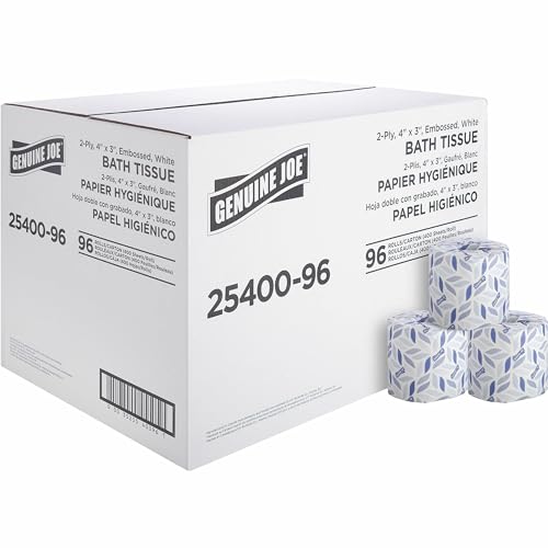 Genuine Joe 2-Ply Standard Bath Tissue Rolls - 2 Ply - 400 Sheets/Roll - 96 / Carton - 3.15" x 4" - White