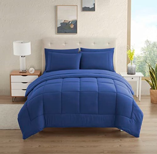 Dorm Room Essentials College Bedding Comforter Set 5 Piece Twin XL Size Bed in a Bag for College Students Boys and Girls, Twin XL, Royal Blue - Twin XL - Royal Blue