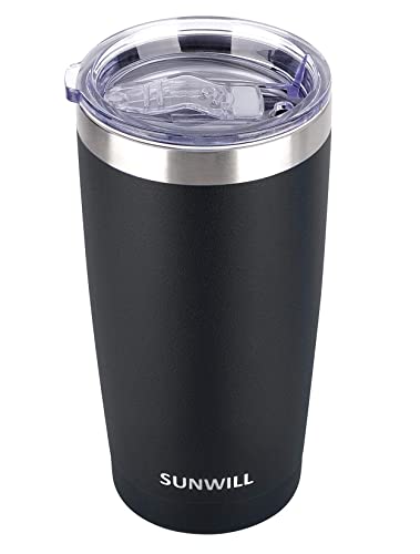 SUNWILL 20oz Tumbler with Lid, Stainless Steel Vacuum Insulated Double Wall Travel Tumbler, Durable Insulated Coffee Mug, Powder Coated Black, Thermal Cup with Splash Proof Sliding Lid - Powder Coated Navy Blue 1 Count (Pack of 1)