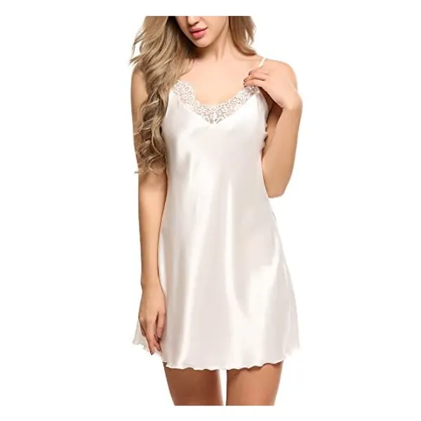 
                            Ekouaer Sleepwear Sexy Lingerie Nightgown Lace Chemise Satin Slip Silk Negligee Nightie Bridal Babydoll for Women
                        