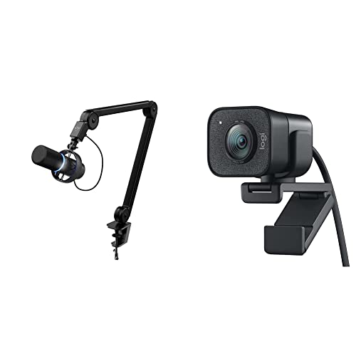 Trust Gaming GXT 255+ Onyx Professionelles Mikrofon mit Arm, Nierencharakteristik, Popfilter, USB, LED, für Aufnahme, Streaming, Podcast, Broadcasting - Schwarz & Logitech Streamcam Webcam - Schwarz - Bundle mit Webcam - Schwarz