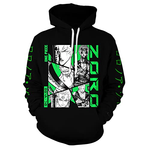 Safmoinbon Anime Hoodies Adults 3D Printed Zoro Luffy Novelty Hoodies Men's Cosplay Pullover Sweatshirts - X-Large - C