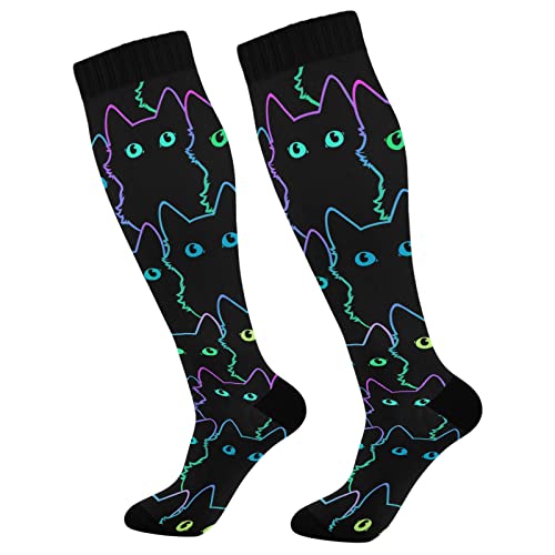 Wusikd Unicorn Cat Compression Socks for Women and Men Circulation Pink Long Socks for Athletic Running 1 - 1 - Color Cat