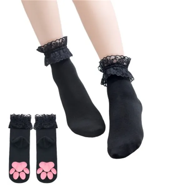 3D Paw Pad Lace Trim Cotton Frilly Ankle Socks - LittleForBig Cute & Sexy Products