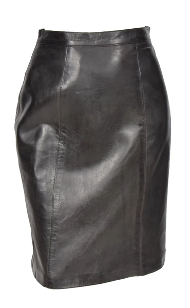 Ladies Real Leather Knee Length 22inch Pencil Skirt Club Office Casual Wear SKT1 Black