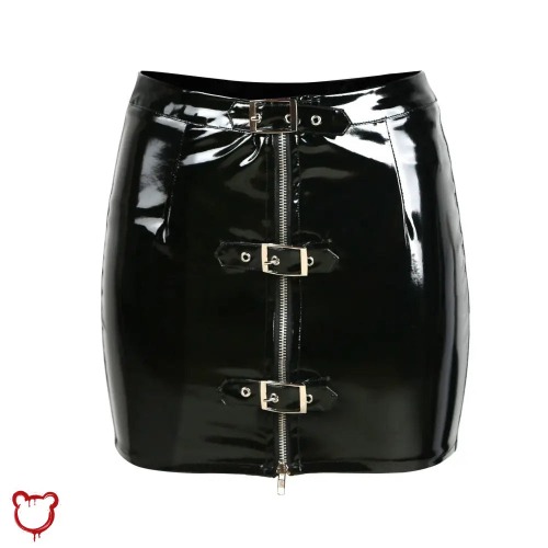 Black PVC Leather Skirt - Black / M