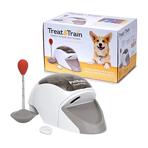 PetSafe Treat & Train - Remote Treat Dispensing Dog Training System, Positive Reinforcement, Calm Behavior, Distraction Avoidance, Includes Training DVD, Target Wand & Remote, For Dogs 6 Months & Up, 16 x 7 x 8 inches, white