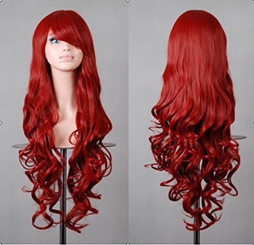 Beauty Smooth Hair 80 cm Charming sexy lunga ondulata con frangia rosso capelli sintetici Cosplay parrucche COSL1002