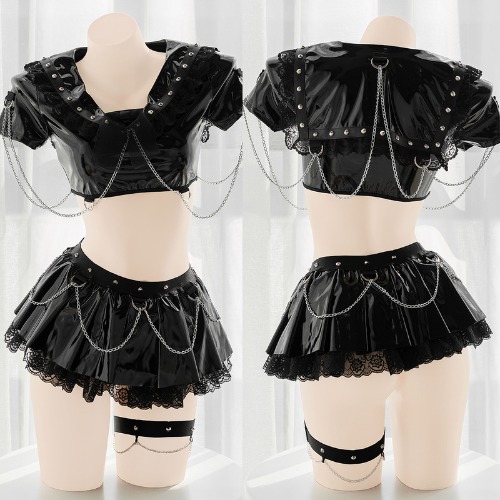 Giapponese Dark Witch Academy uniforme Cosplay catena biancheria intima in pelle verniciata Lolita Girl Sexy Party top gonna Lingerie Set regali