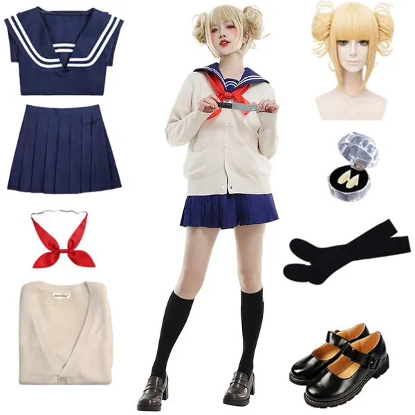 My Hero Academia Cosplay, Toga Himiko Cosplay Outfit, Toga Himiko Wig JK School Uniform Himiko Toga Costume Set Anime School Girl Uniform