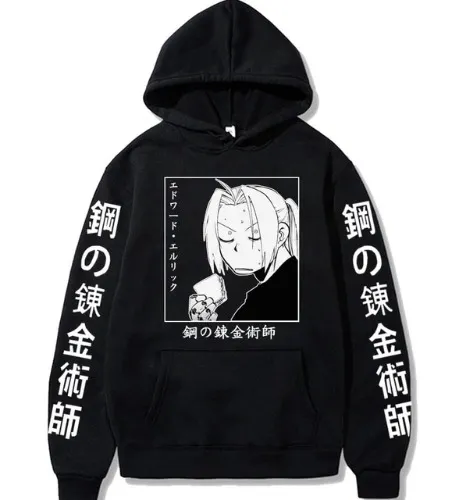 Anime giapponesi Fullmetal Alchemist felpe con cappuccio uomo divertente Harajuku Streetwear felpa Unisex uomo manica lunga Cosplay top