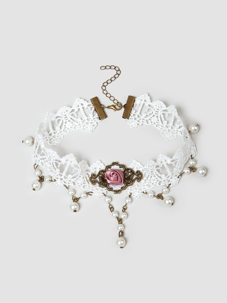 Rosette Faux Pearl Lace Choker