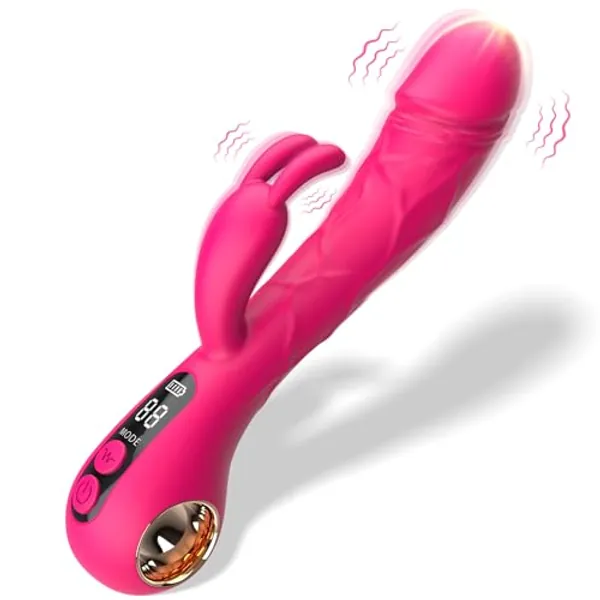 G-spot Rabbit Vibrator Sex Toys - Adult Toys Clitoral Stimulator Realistic Dildo with LCD Display & 9 Powerful Vibrations, Soft Silicone Bunny Clit Vagina Tits Massager for Women Couples Pleasure