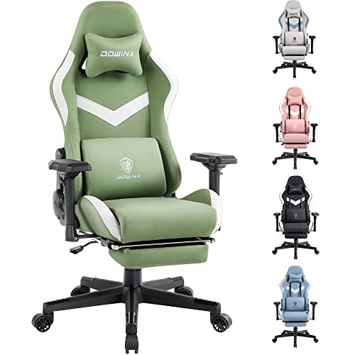 Dowinx Bürostuhl Gaming Stuhl Stoff, Ergonomischer Gaming-Stuhl, Massage Gaming Sessel mit Fußstütze, Kopfstütze, Massage-Lendenkissen, Gaming-Stuhl, Drehstuhl (Grasgrün) - Cyan