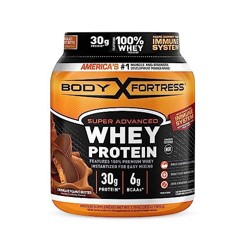 Body Fortress Super Advanced Whey Protein Powder, Chocolate Peanut Butter, Immune Support (1), Vitamins C & D Plus Zinc, 1.78 lbs - Chocolate Peanut Butter - 1.78 Pound (Pack of 1)