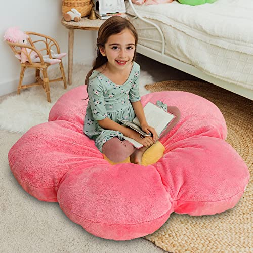 Butterfly Craze Daisy Lounge Flower Pillow - Extra Large 35 Inches, Cozy & Stylish Floor Cushion, Perfect Seating Solution for Teens & Kids, Machine Washable Aesthetic Decor, Plush Microfiber, Pink - Pink - Large (Pack of 1)