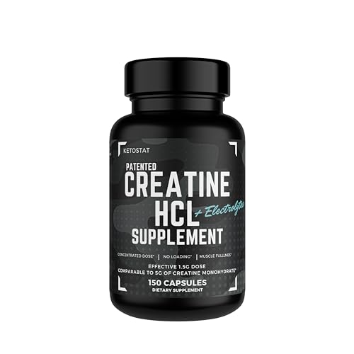 Ketostat Creatine HCL Capsules 50 Serv/1.5G Clinical Dose Creatine Pills (Hydrochloride) High Absorption Creatine Pills for Muscle Building Men & Women, Creatin Tablet - Capsules - 150 Count (Pack of 1)