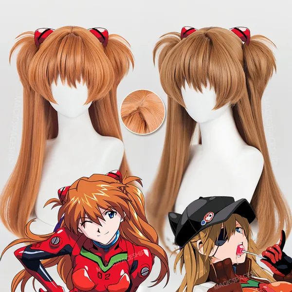 Asuka Langley Shikinami Souryu Twintails Orange Brown Evangelion NERV Cosplay Wig