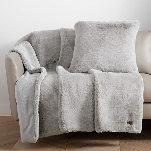 UGG 16800 Euphoria Plush Faux Fur Reversible Throw Blanket for Couch or Bed Luxury Hotel Style Blankets Machine Washable Easy Care Soft Throw Blanket for Bed or Living Room, 70 x 50-inch, Seal - Silver - Throw