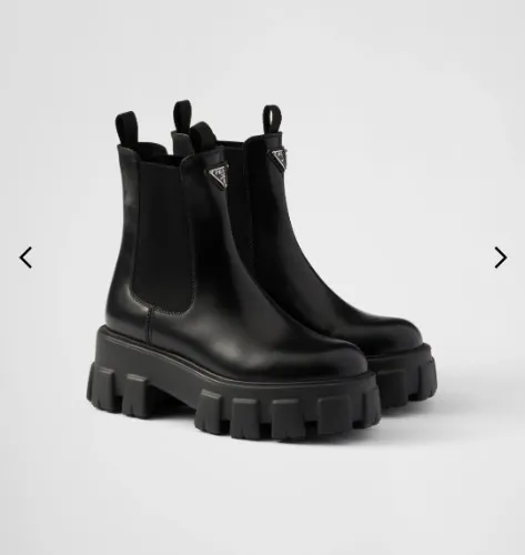 Black Monolith Brushed Leather Chelsea Boots | PRADA