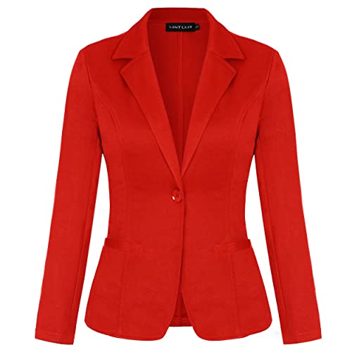 MINTLIMIT Women Long Sleeve Button Blazers Work Casual Office Notch Lapel Business Open Front Blazer Jacket with Pockets - Medium - Orange Red