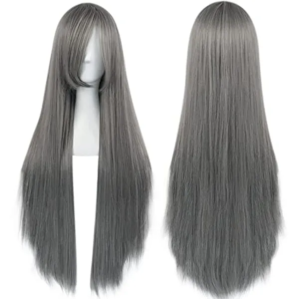 Anogol Hair Cap+32Inch/80cm Grey Wig Peluca Gris For Women Anime Cosplay, Long Grey Cosplay Wig For Halloween Costumes, Long Straight Wig Colored Wig For Halloween Party